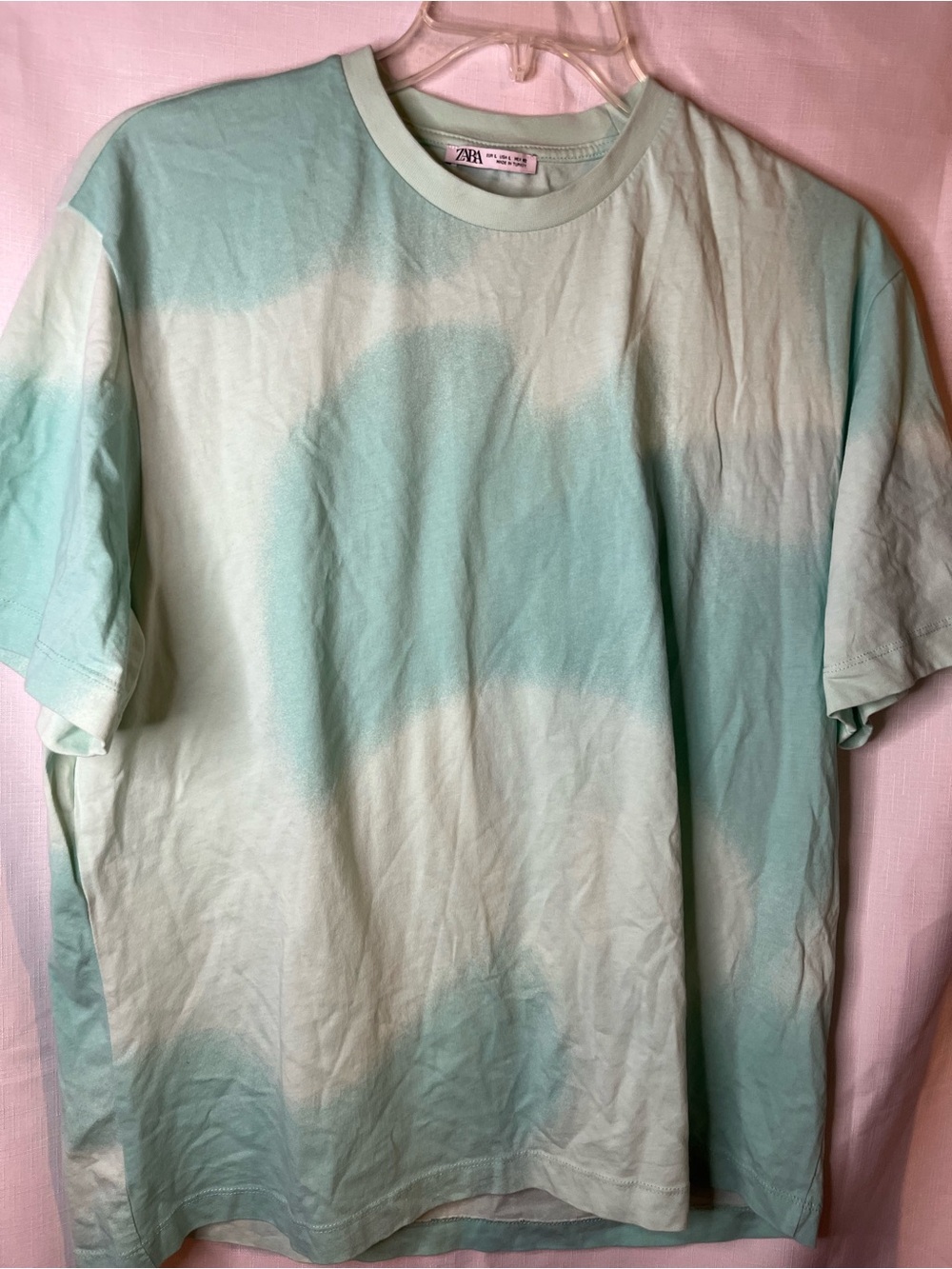 Zara Men's Mint Green Tie-Dye Short Sleeve Tee